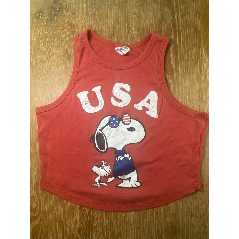 Grayson Threads Peanuts Snoopy Cropped Shirt Tank Top size XL - Red USA July 4th
